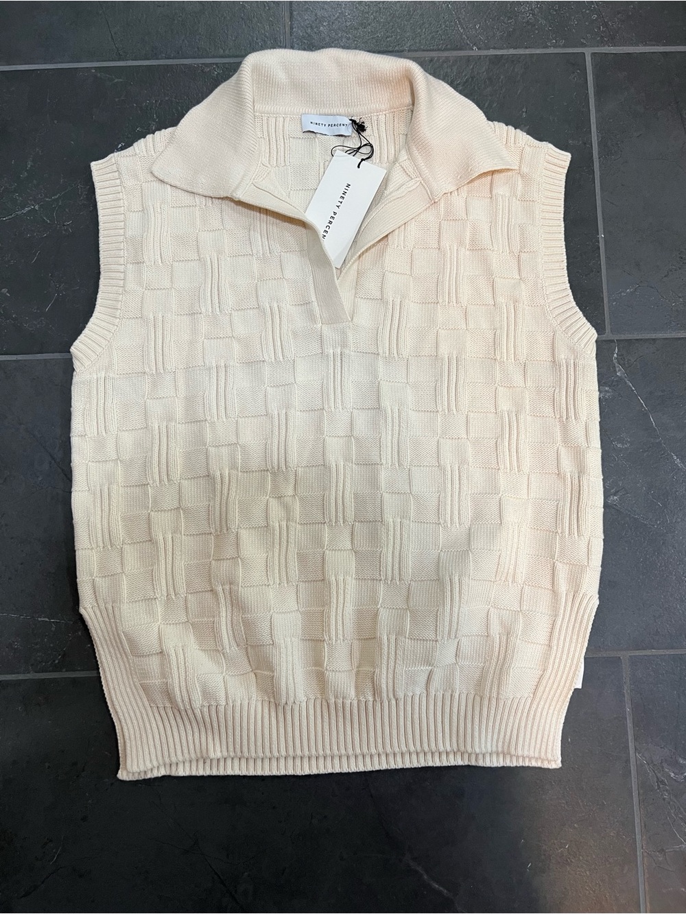 Ninety Percent Cream Organic Cotton Basketweave Knit Sweater Tank Vest NWT M